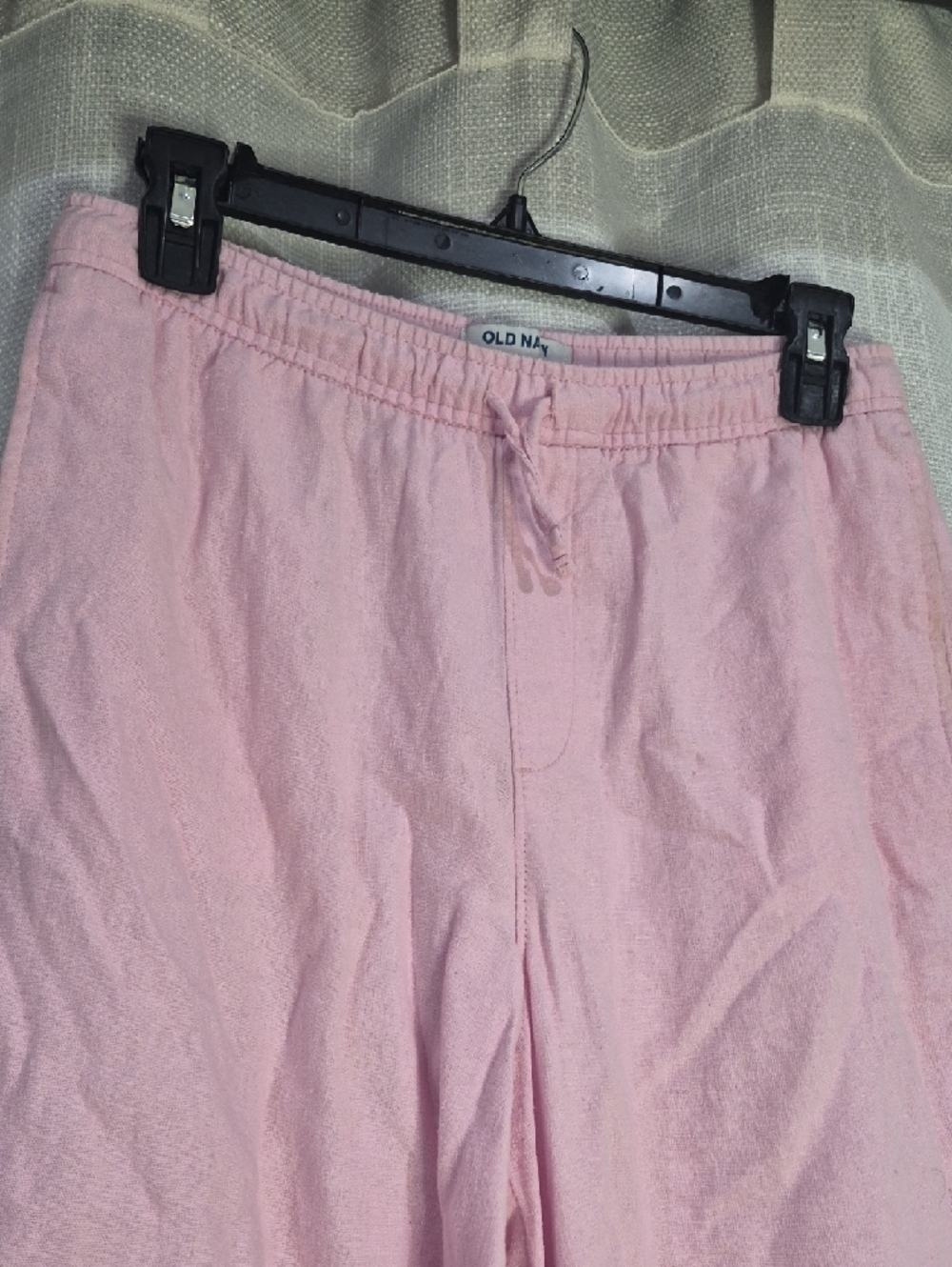 Old Navy Pale Pink Linen Drawstring Wide-Leg Pull On Pants - Picture 3 of 8